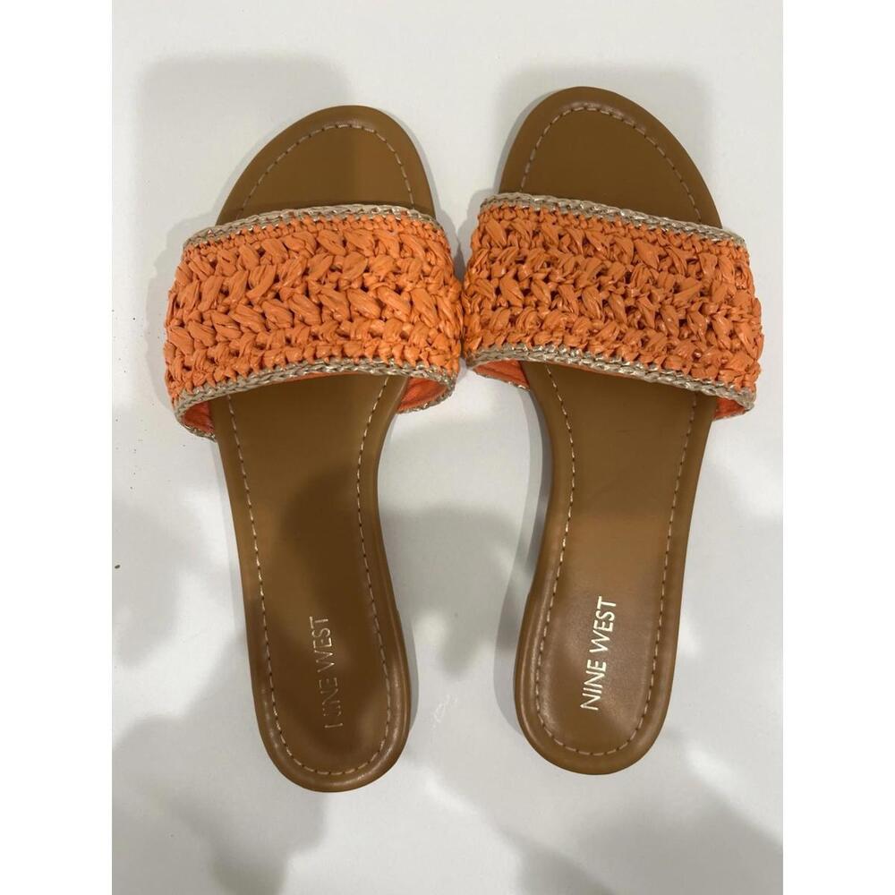 Nine West Woven Flats Orange With Gold Trim EUC